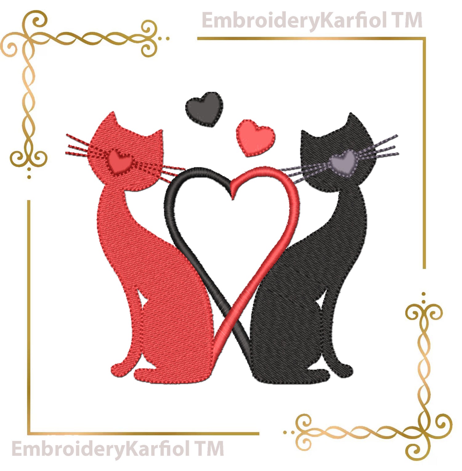Love Cats Embroidery Design | Valentine's Day Pattern (3 Sizes) (Digital Download)