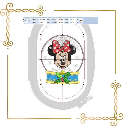 Christmas Minnie Mouse magical snow globe machine embroidery design digital