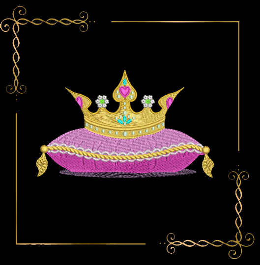 Princess  crown on a framed cushion Aurora machine embroidery design digital