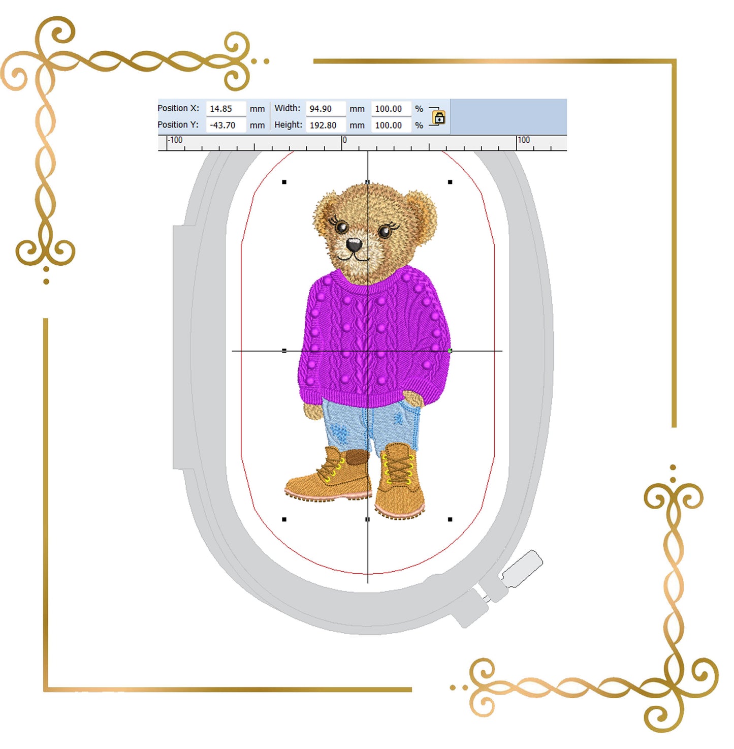 Teddy Bear Super Fashion  in a sweater and sneakers cartoon character,embroidery design to the direct download.