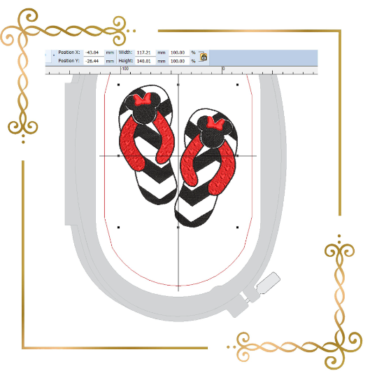 Minnie Mouse summer  flip flops digital machine embroidery design