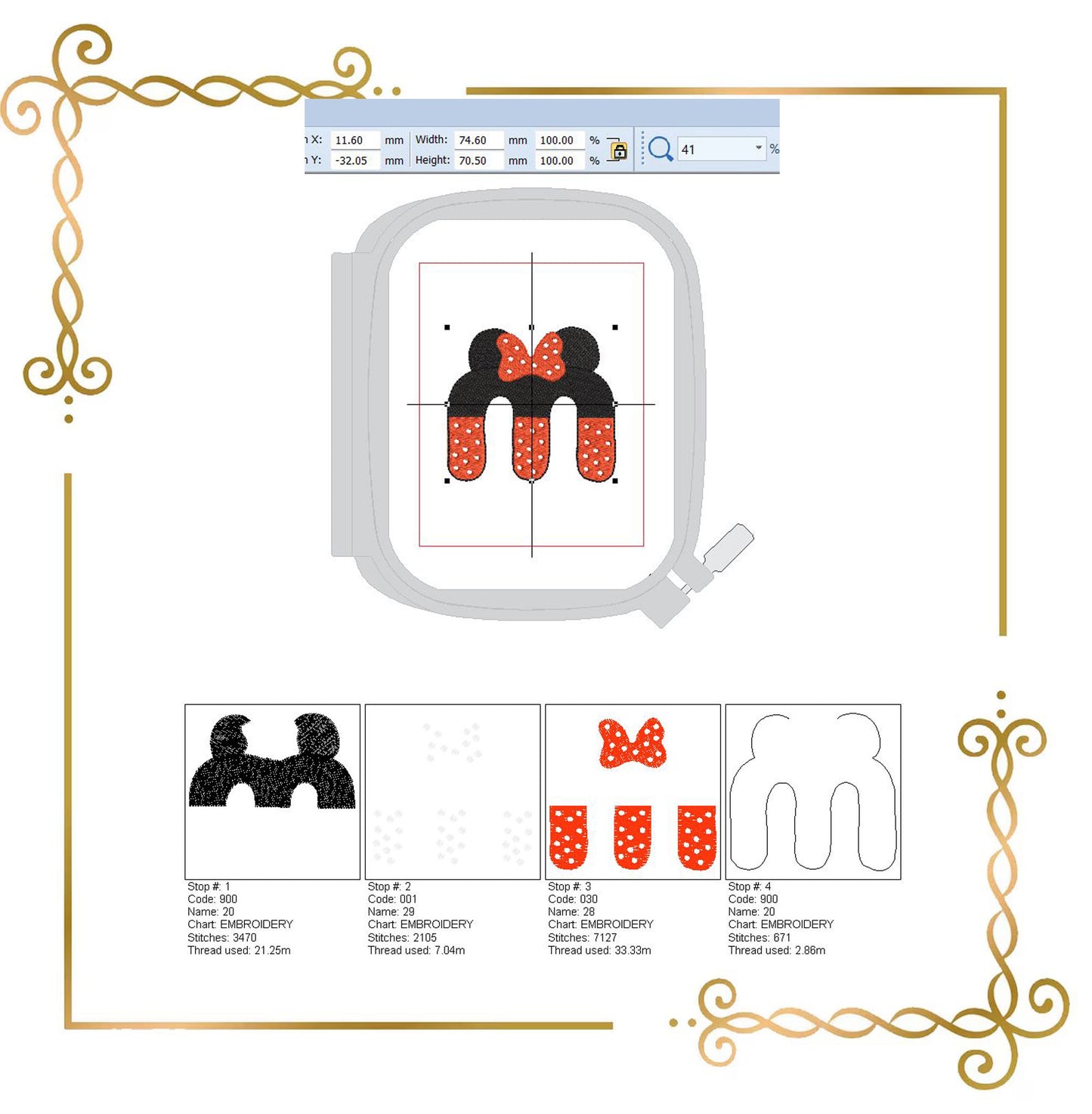 Minnie Mouse letter M  Digital Embroidery Design File