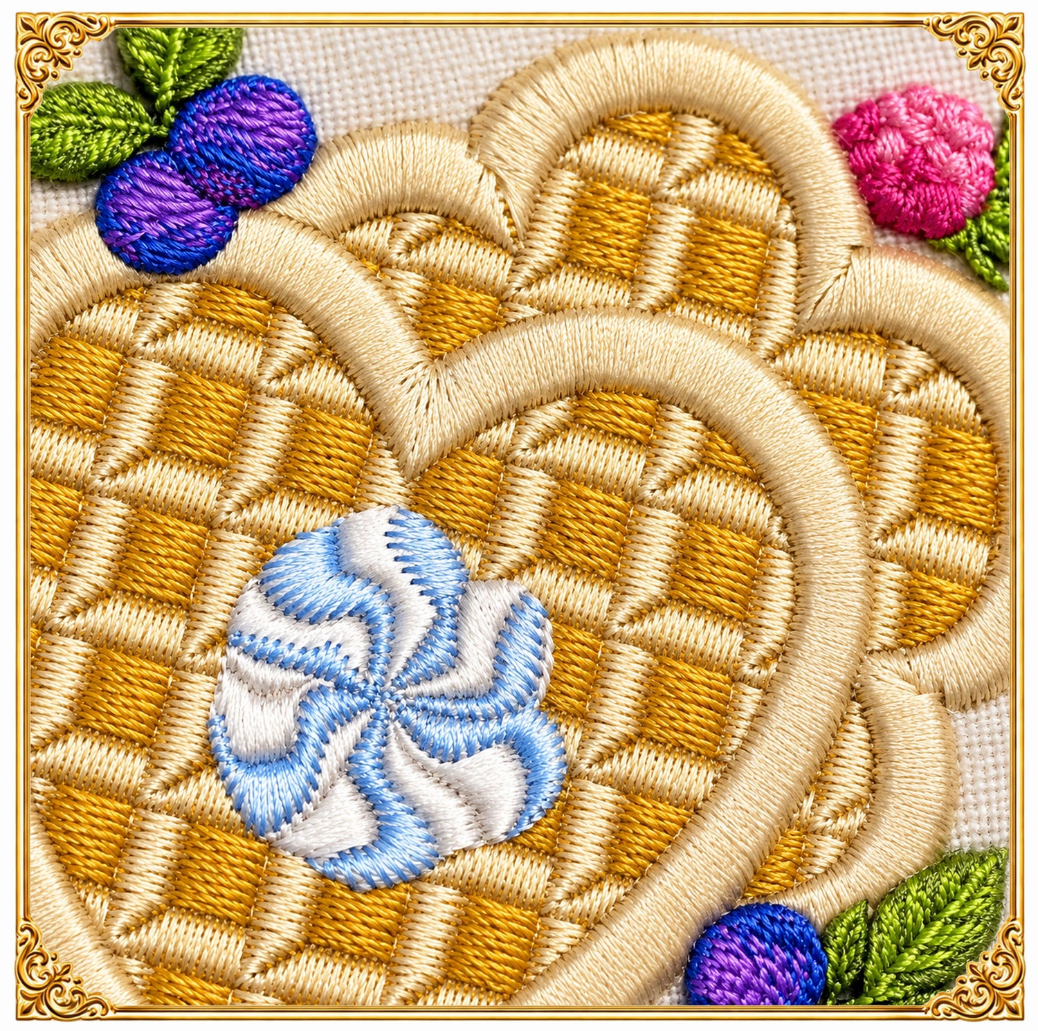 Heart Waffles Embroidery Design, Berries Whipped Cream Dessert, Sweet Breakfast (Instant Download)
Heart shaped waffles embroidery design with fresh berries, a swirl of whipped cream and a dusting of sugar, digitized in a detailed realistic food style for machine embroidery.