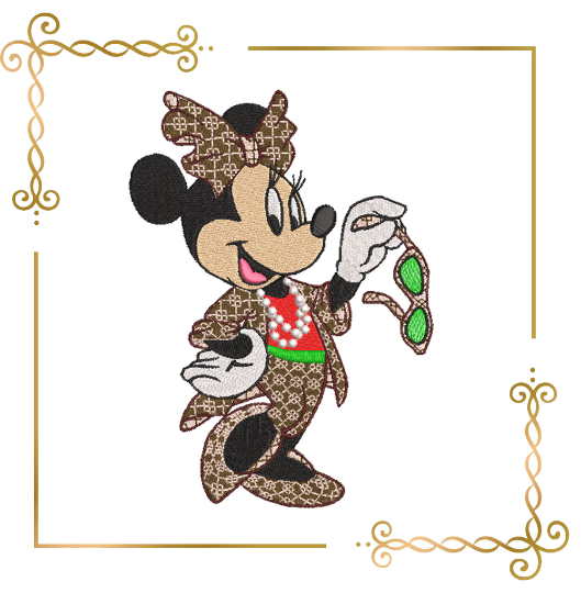 Minnie Mouse in glasses and fancy clothes digital embroidery design