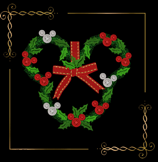 Christmas Wreath Minnie Mickey Mouse head buttons machine embroidery design