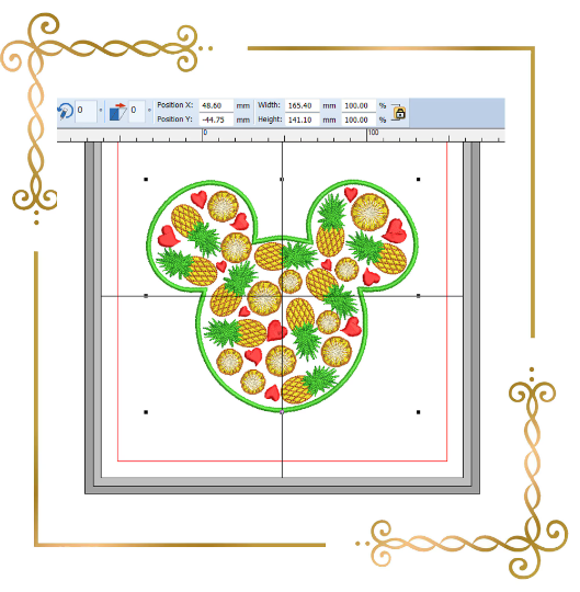 Mickey Mouse Head Summer pineapple heart machine embroidery design