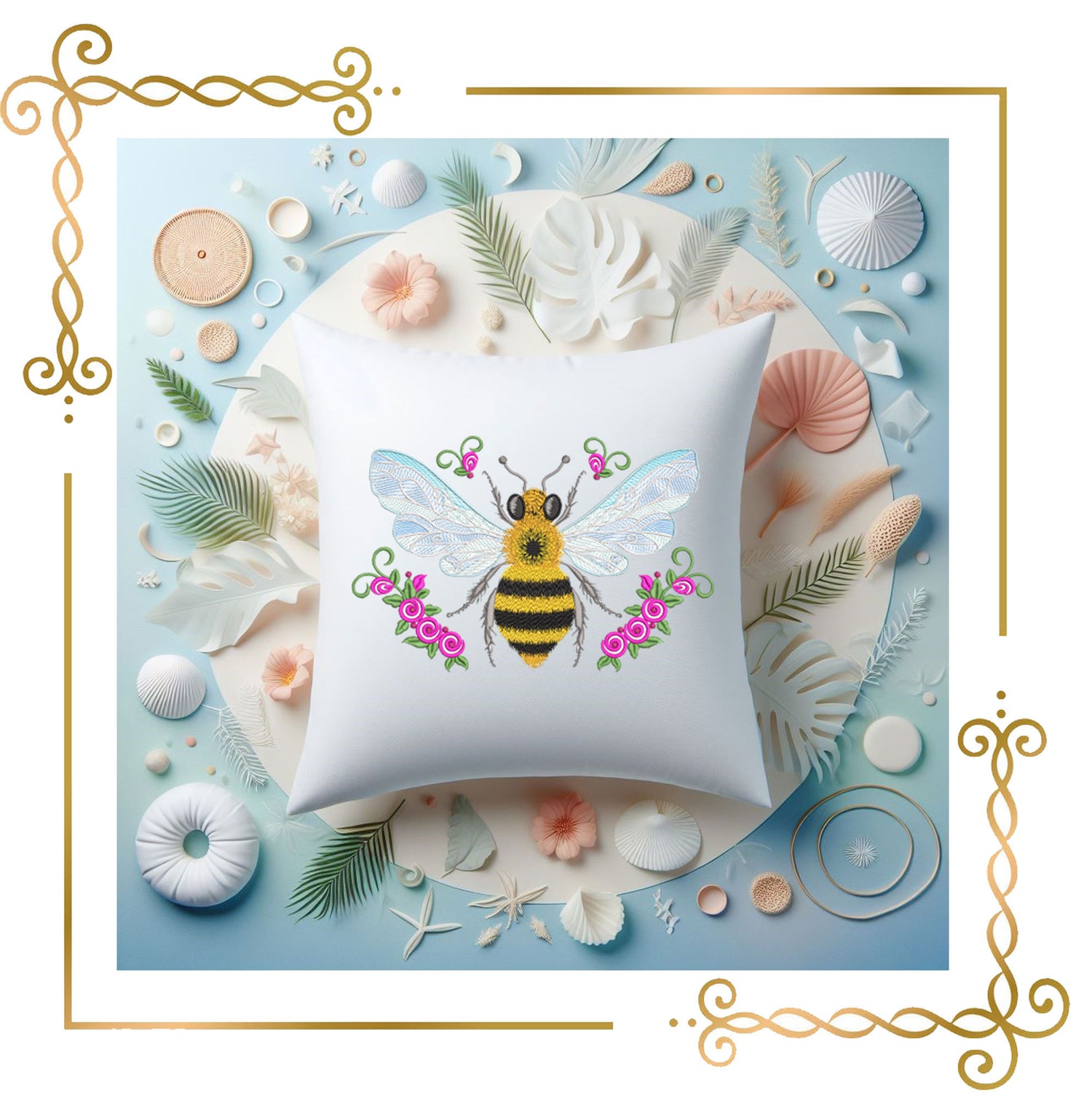 Bee with flowers Cartoon Character machine  embroidery design digital