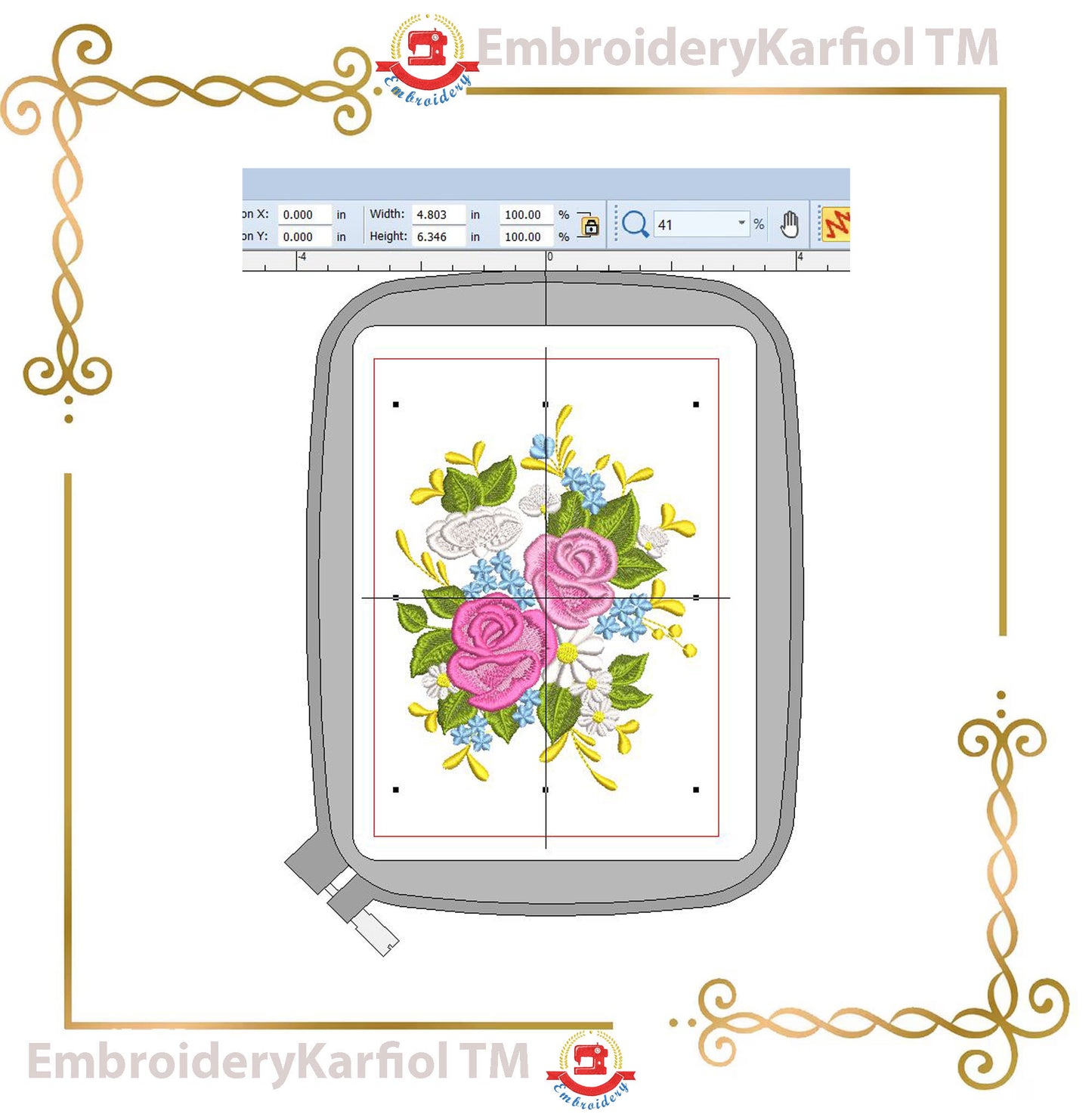 Flowers Bouquet Embroidery Design | Rose Flower Machine Embroidery Pattern | Wedding Spring Garden Embroidery | Instant Download