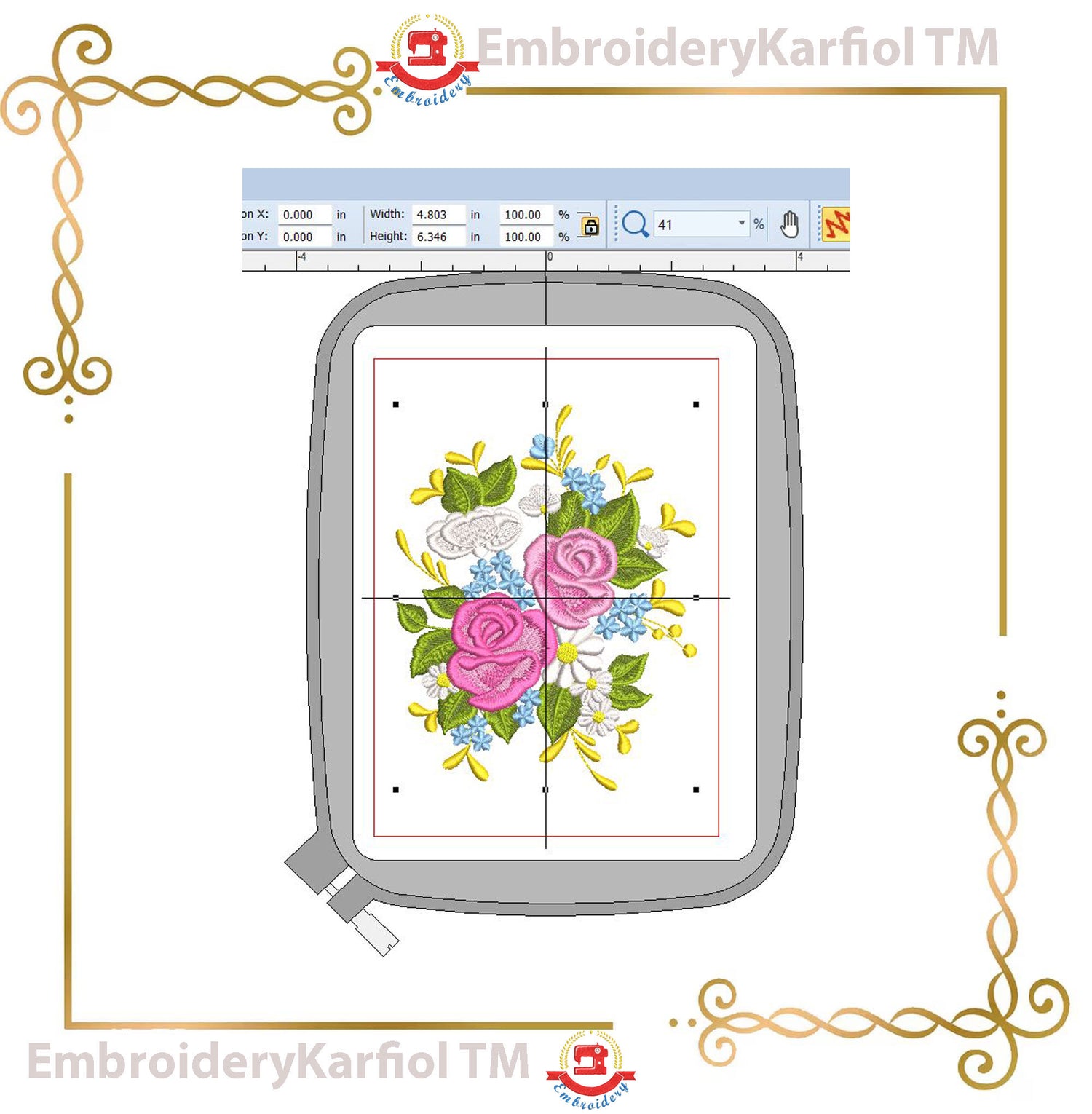 Flowers Bouquet Embroidery Design | Rose Flower Machine Embroidery Pattern | Wedding Spring Garden Embroidery | Instant Download