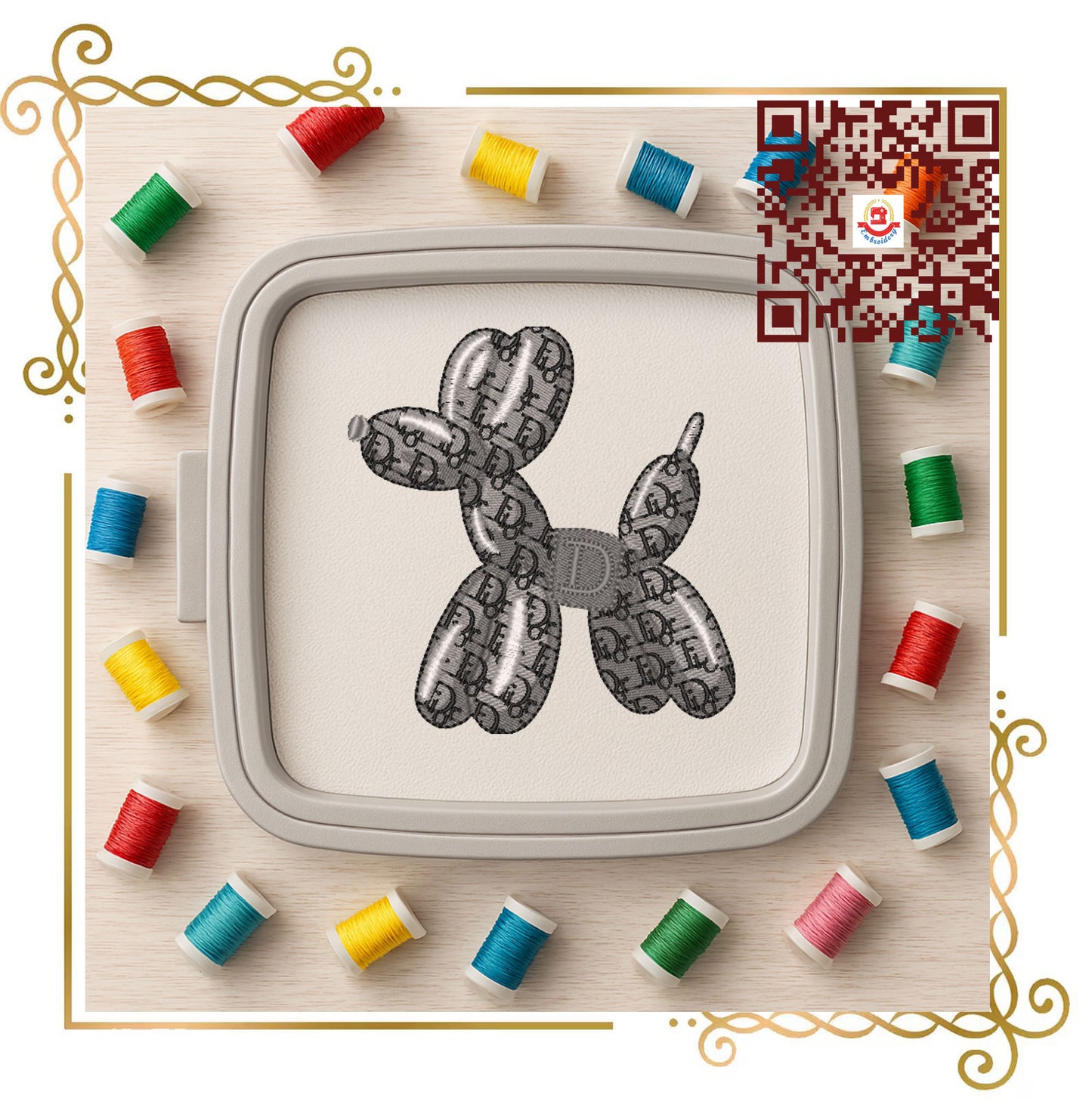Balloon Dog  Pattern (dior) and  Bow Machine Embroidery Design 