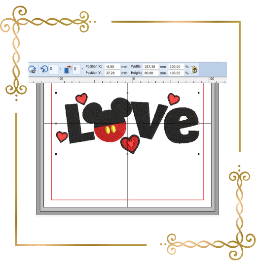 Mickey Mouse love valentines day lettering digital machine embroidery design