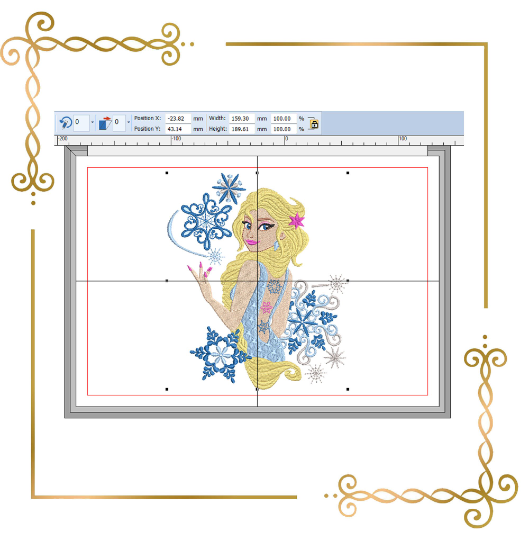 Princess Elsa Frozen Disney modern Winter snowflakes digital embroidery design 