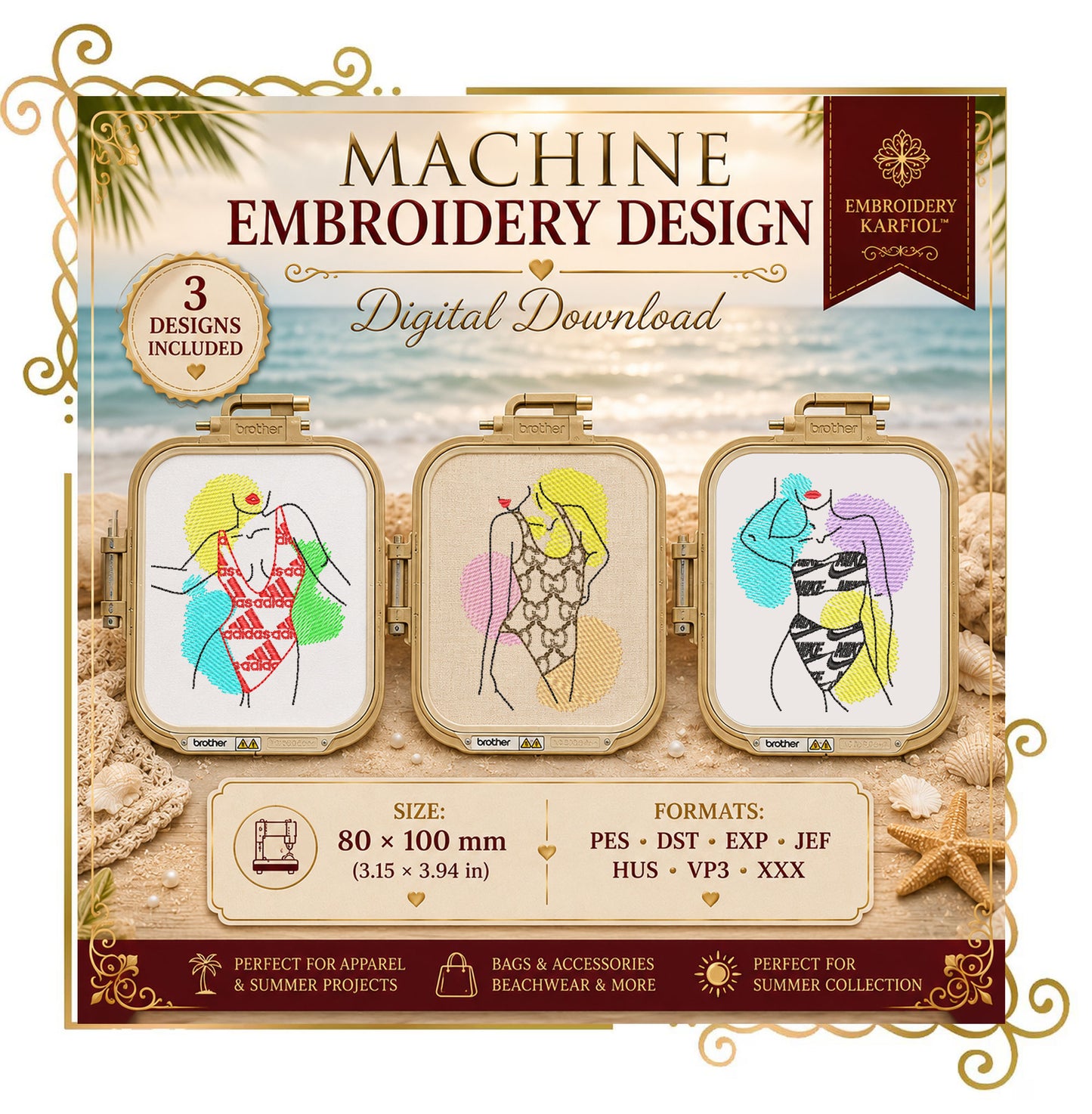 T-shirt Girls in trendy swimsuits embroidery design digital