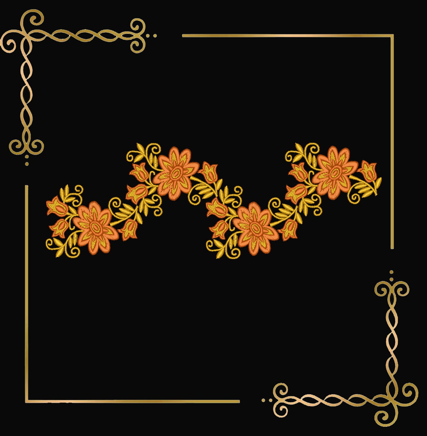 Flowers Floral Border Embroidery Design, Autumn Flowers Vine, Dress Trim, Boho Lace