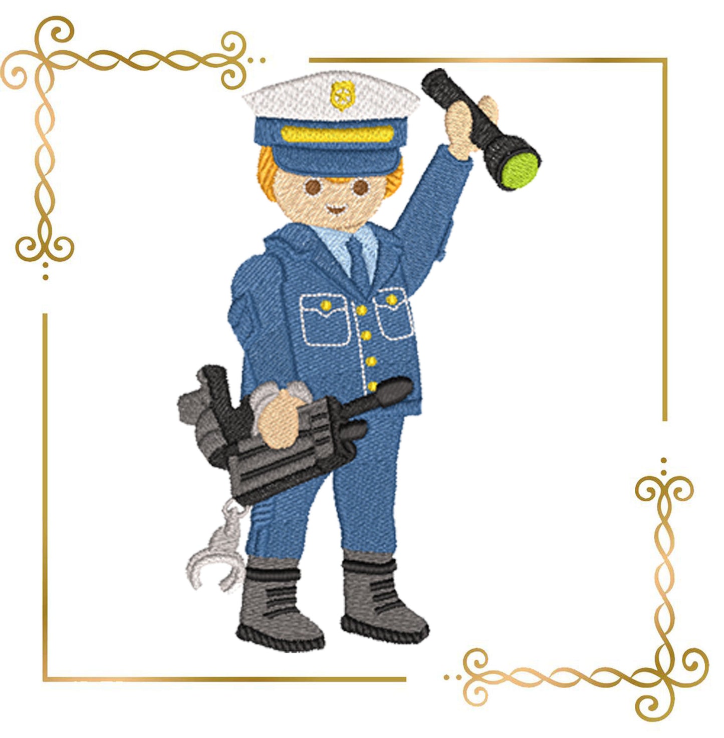 Cartoon Character Police Officer Playmobil  Inspired Embroidery Design to the direct download