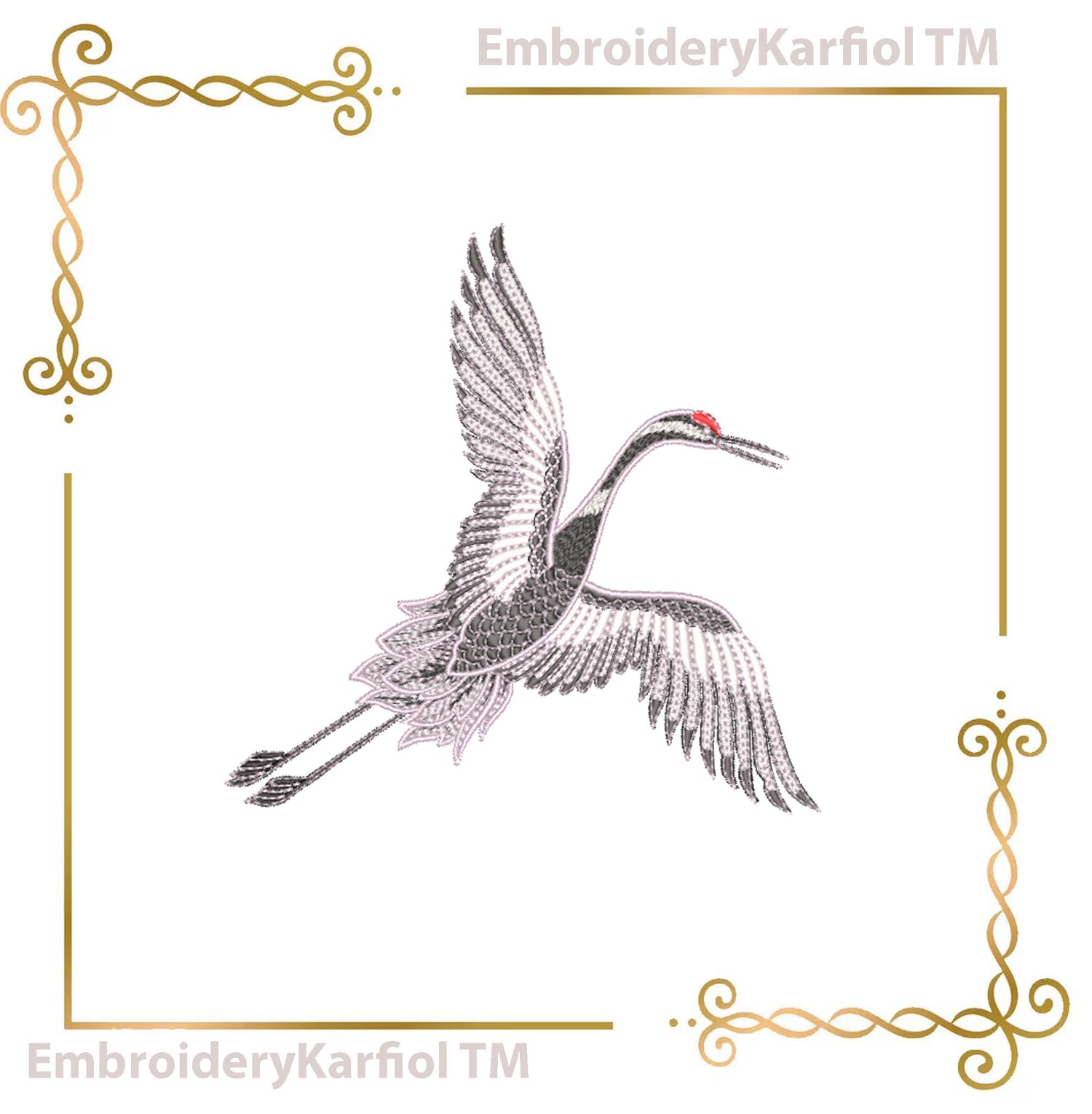 Embroidery Design Machine Embroidery Japanese Crane Set Red Sun Bundle Oriental Bird Motif