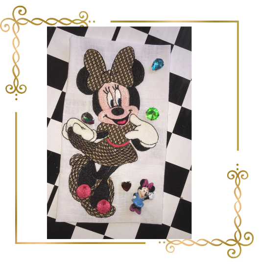 Minnie Mouse dressed Gucci parody digital embroidery design 