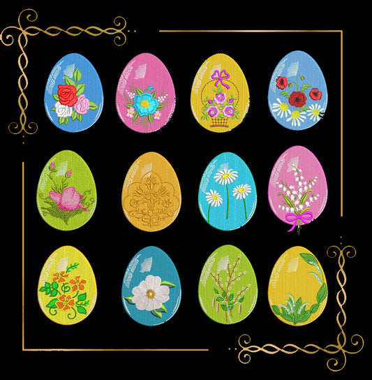 Easter eggs with flowers SET 12 St. embroidery design digital