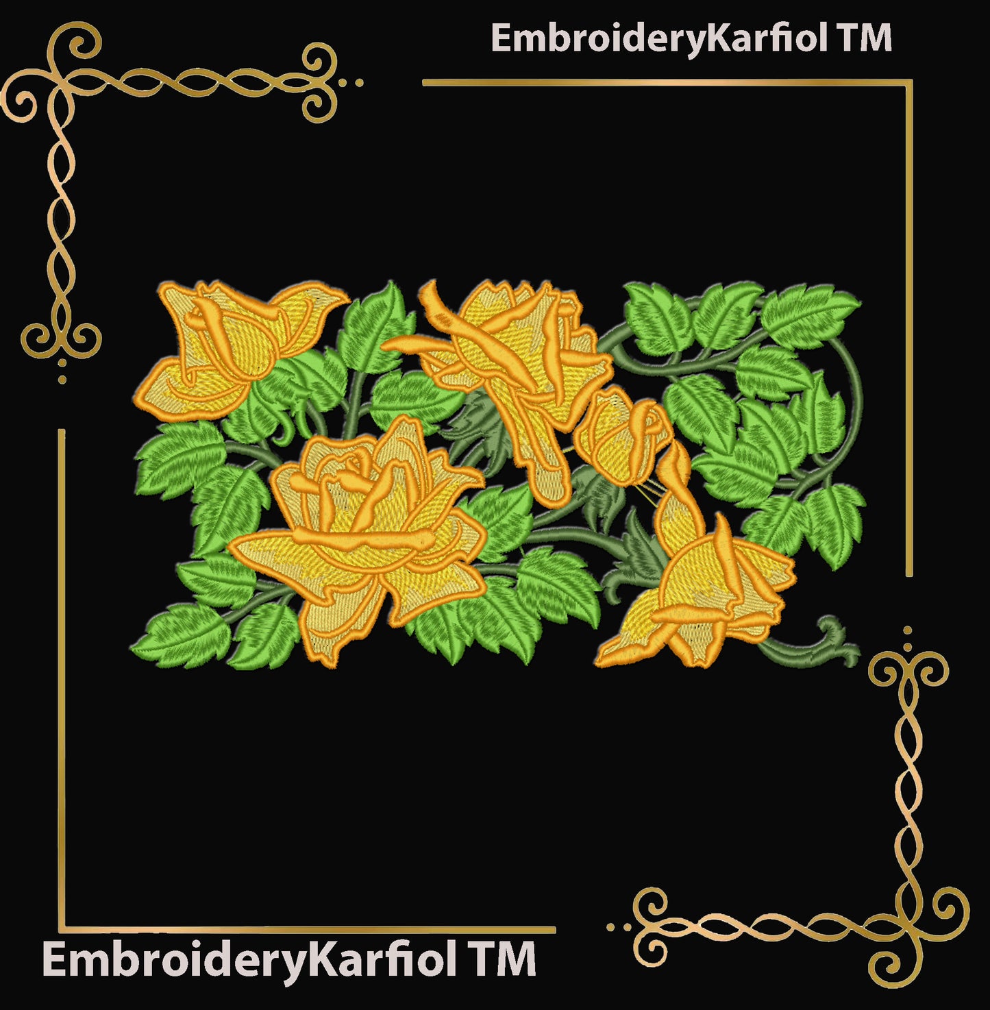 Red Rose Border Embroidery Design, Floral Vine Frame, Romantic Wedding Valentine Machine Embroidery File