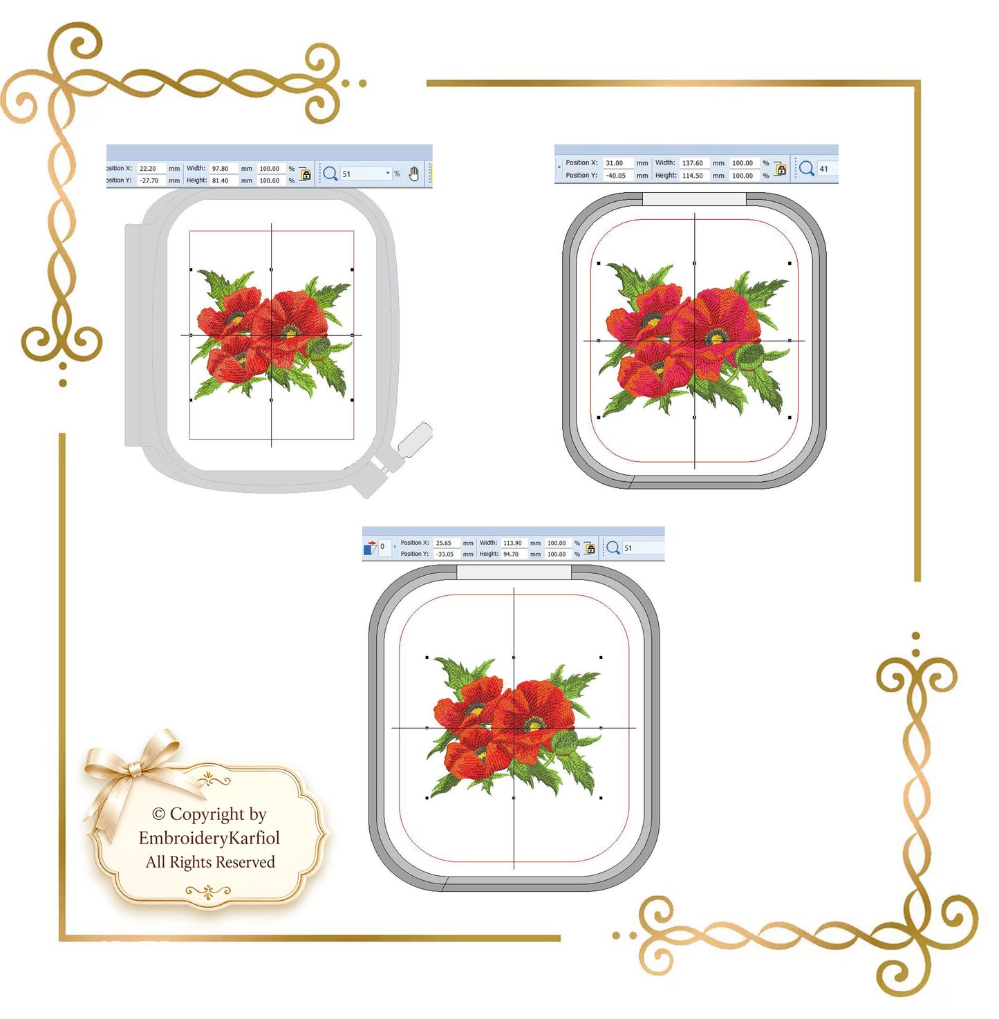 Flowers Machine Embroidery Design Red Poppy Bouquet  - 3 Sizes (Digital Download)
