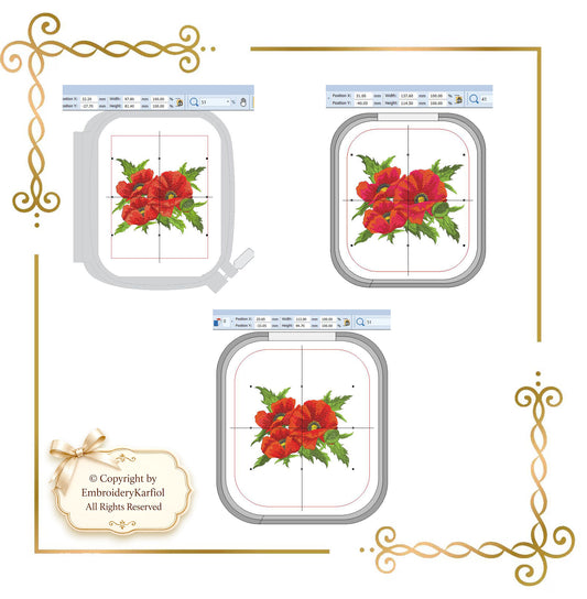 Flowers Machine Embroidery Design Red Poppy Bouquet - 3 Sizes (Digital Download)