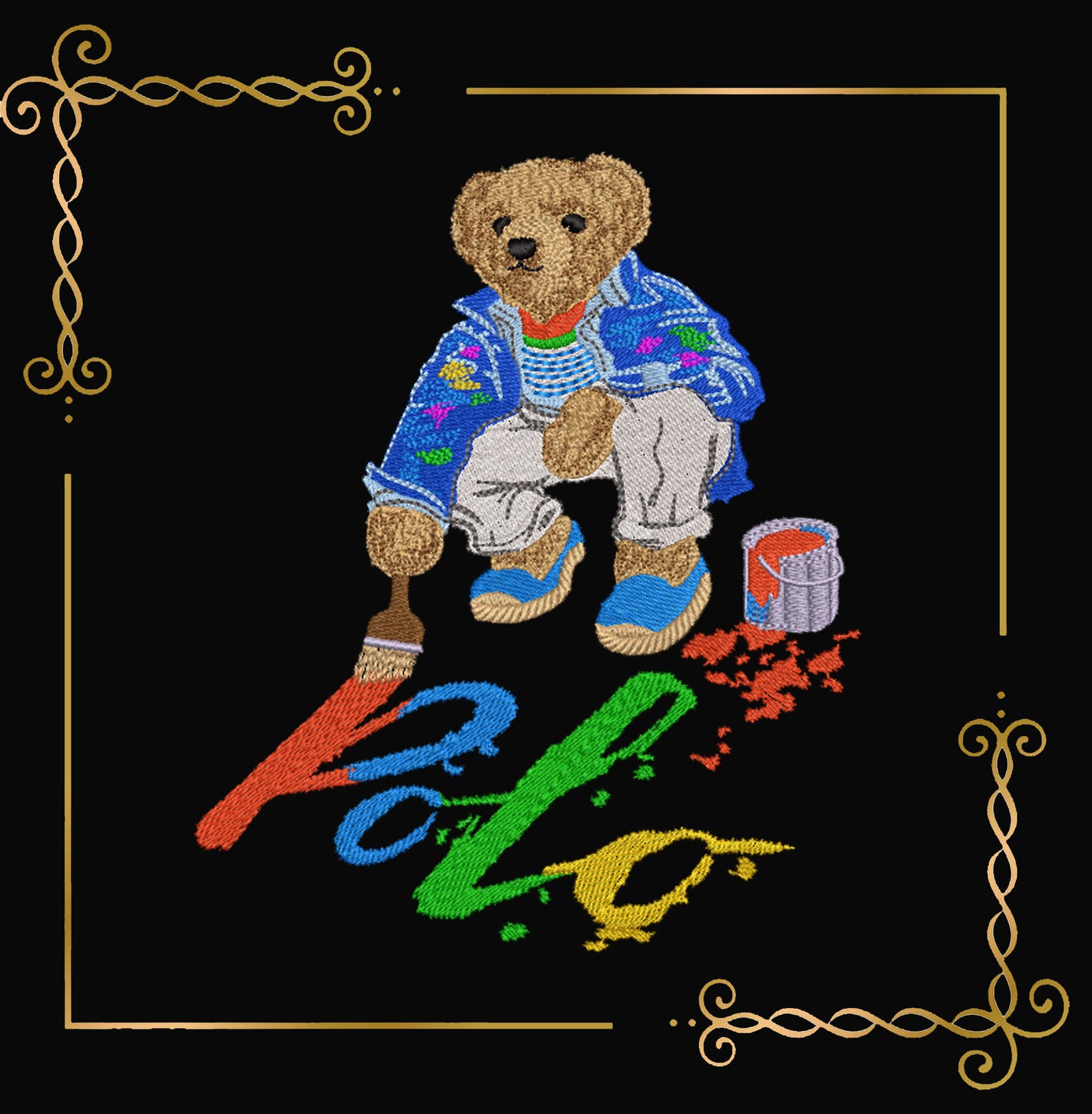 Super Fashion Teddy Bear Super Fashion Teddy Bear, Colorful Painter Bear Embroidery Design – "Polo" Art Splash 3 Sizes