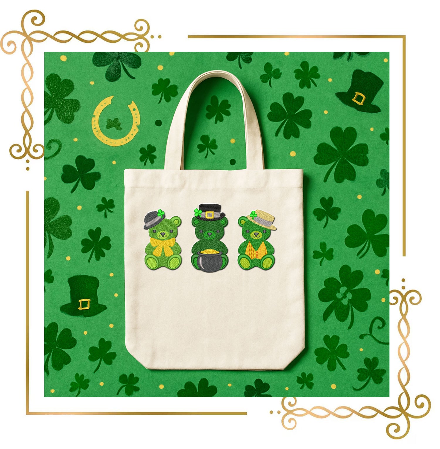 St Patrick Teddy Bear Embroidery Design Shamrock Bears Instant Download