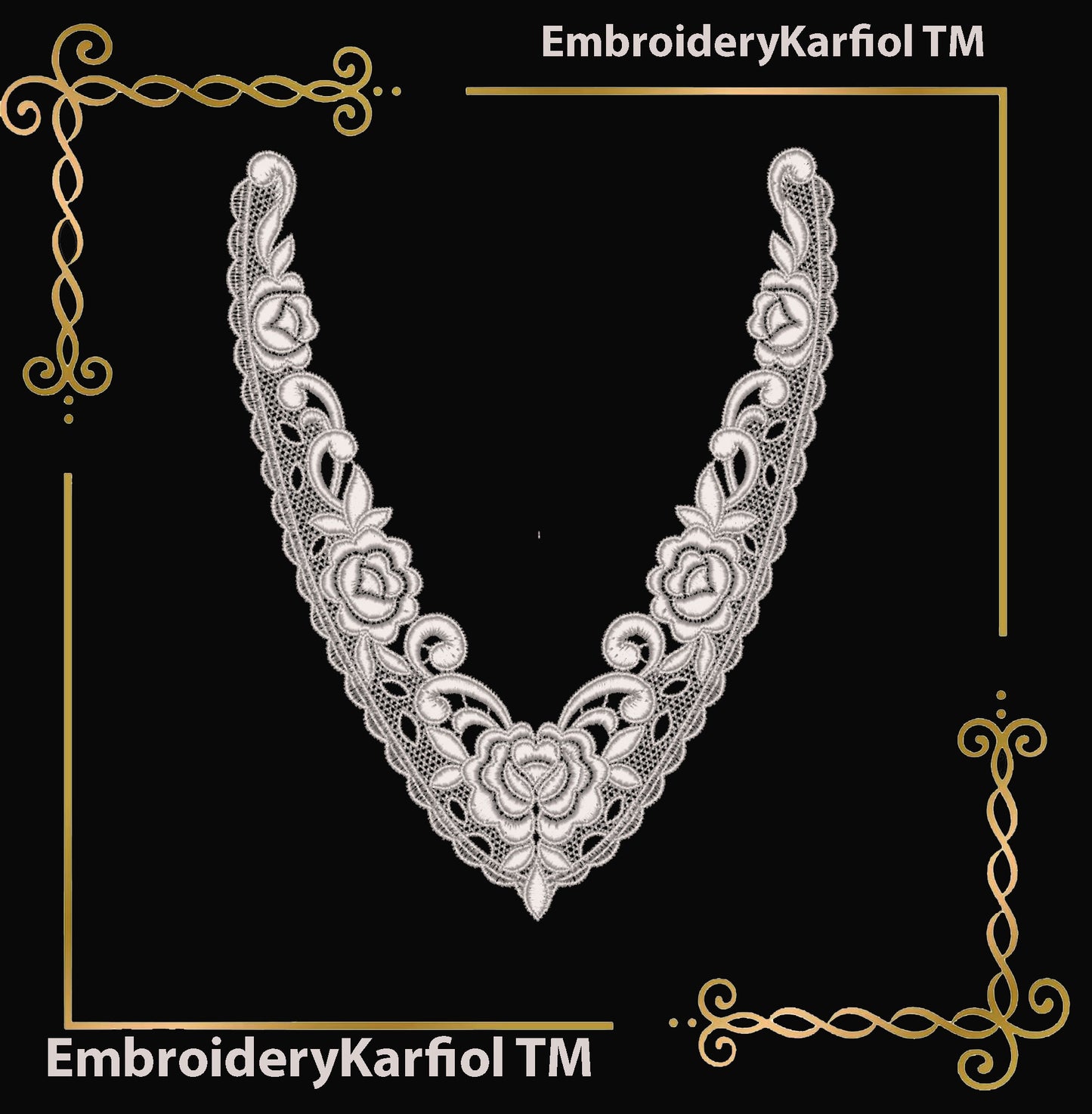 Lace and decorations Machine Embroidery Design Belgian Floral Lace Neckline FSL Instant Download
