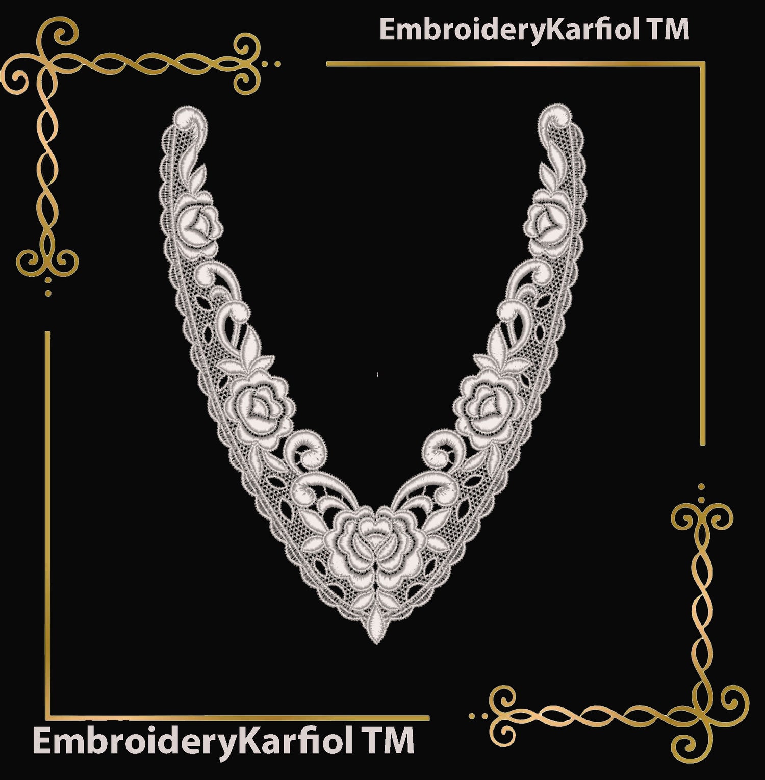 Lace and decorations Machine Embroidery Design Belgian Floral Lace Neckline FSL Instant Download
