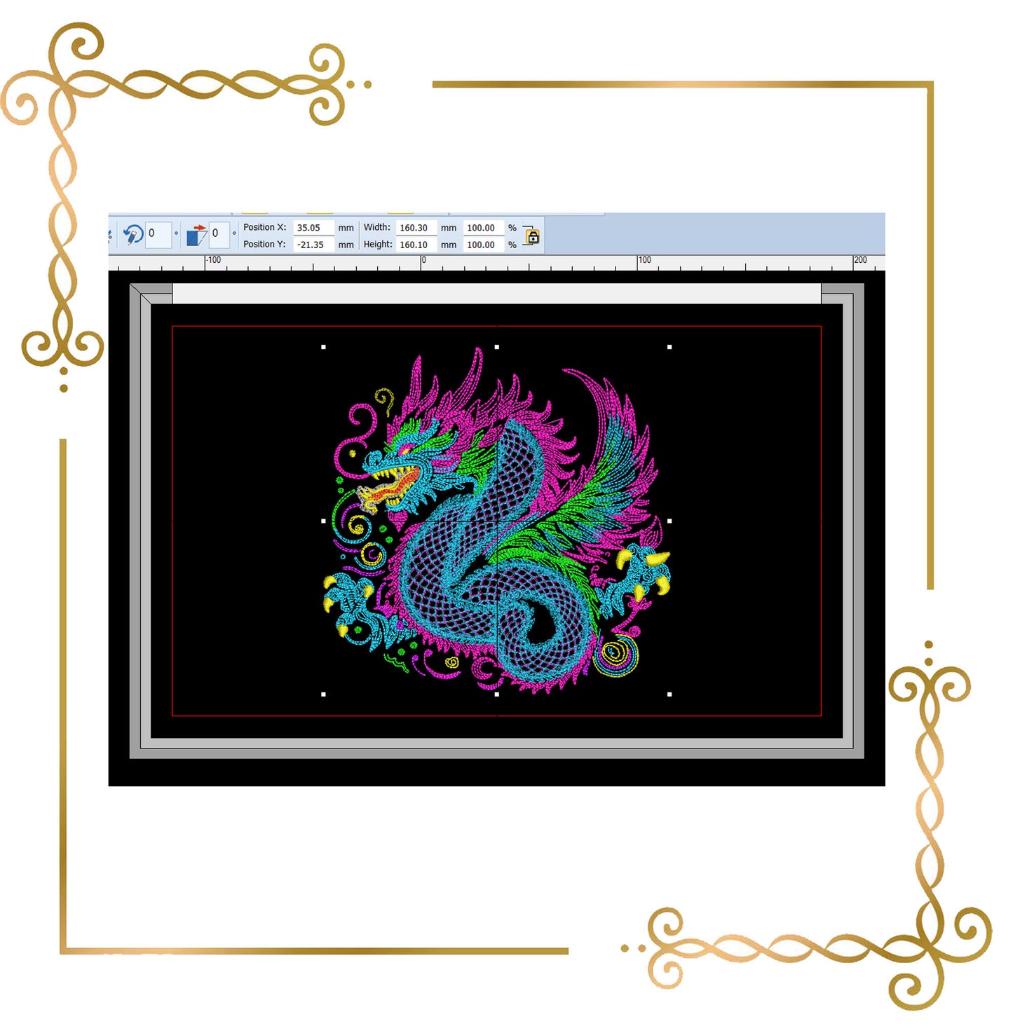 Animals fabulous Dragon neon digital machine embroidery design