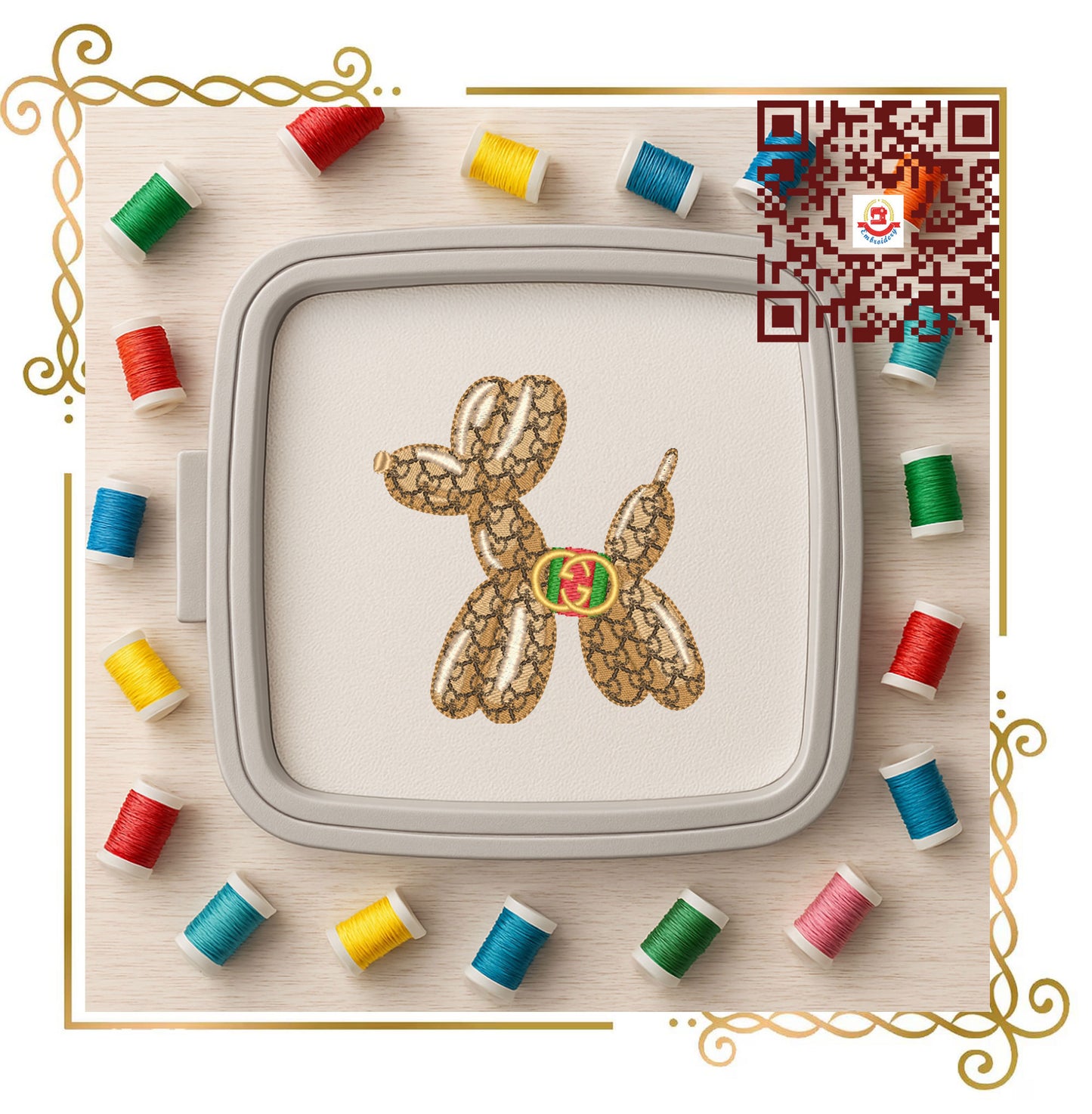 Balloon Dog  Pattern (gucci) and  Bow Machine Embroidery Design