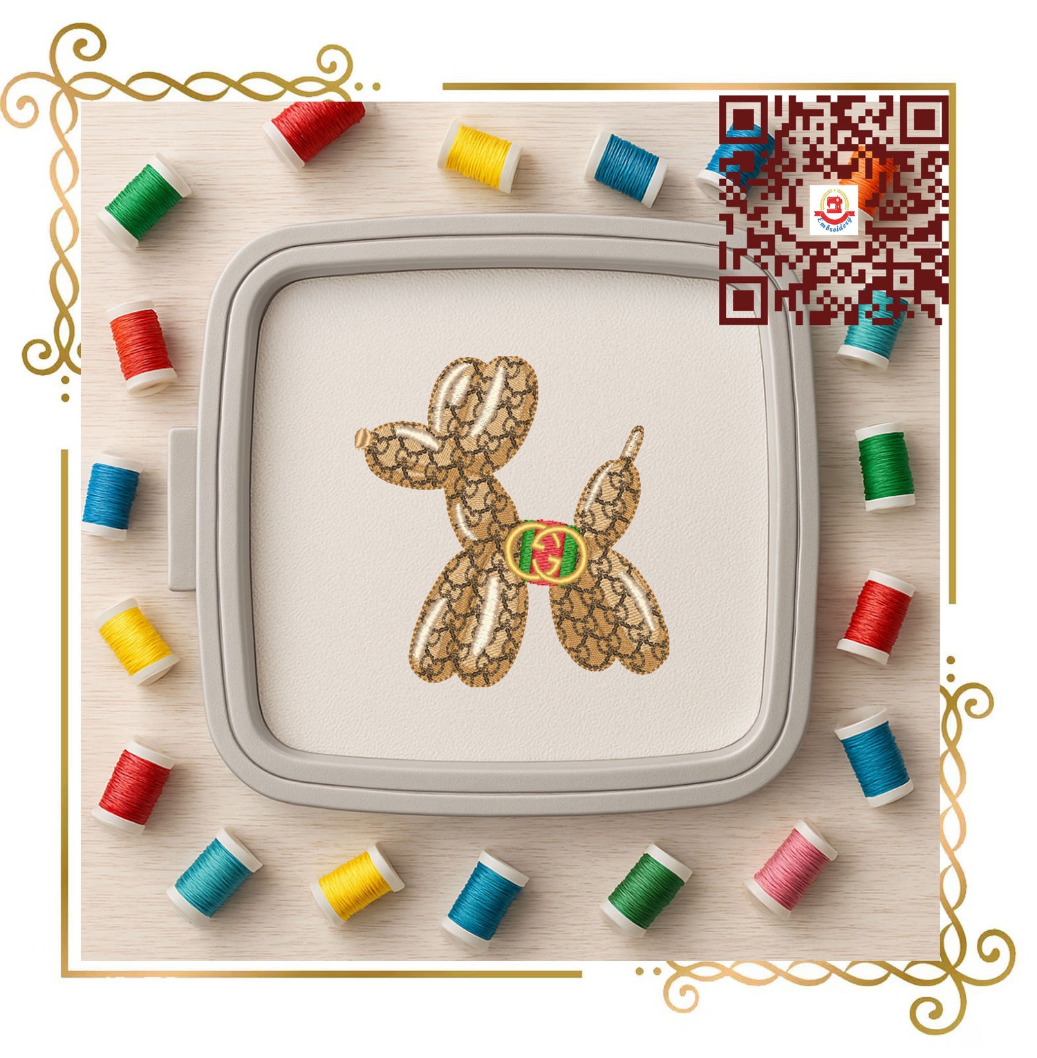 Balloon Dog  Pattern (gucci) and  Bow Machine Embroidery Design