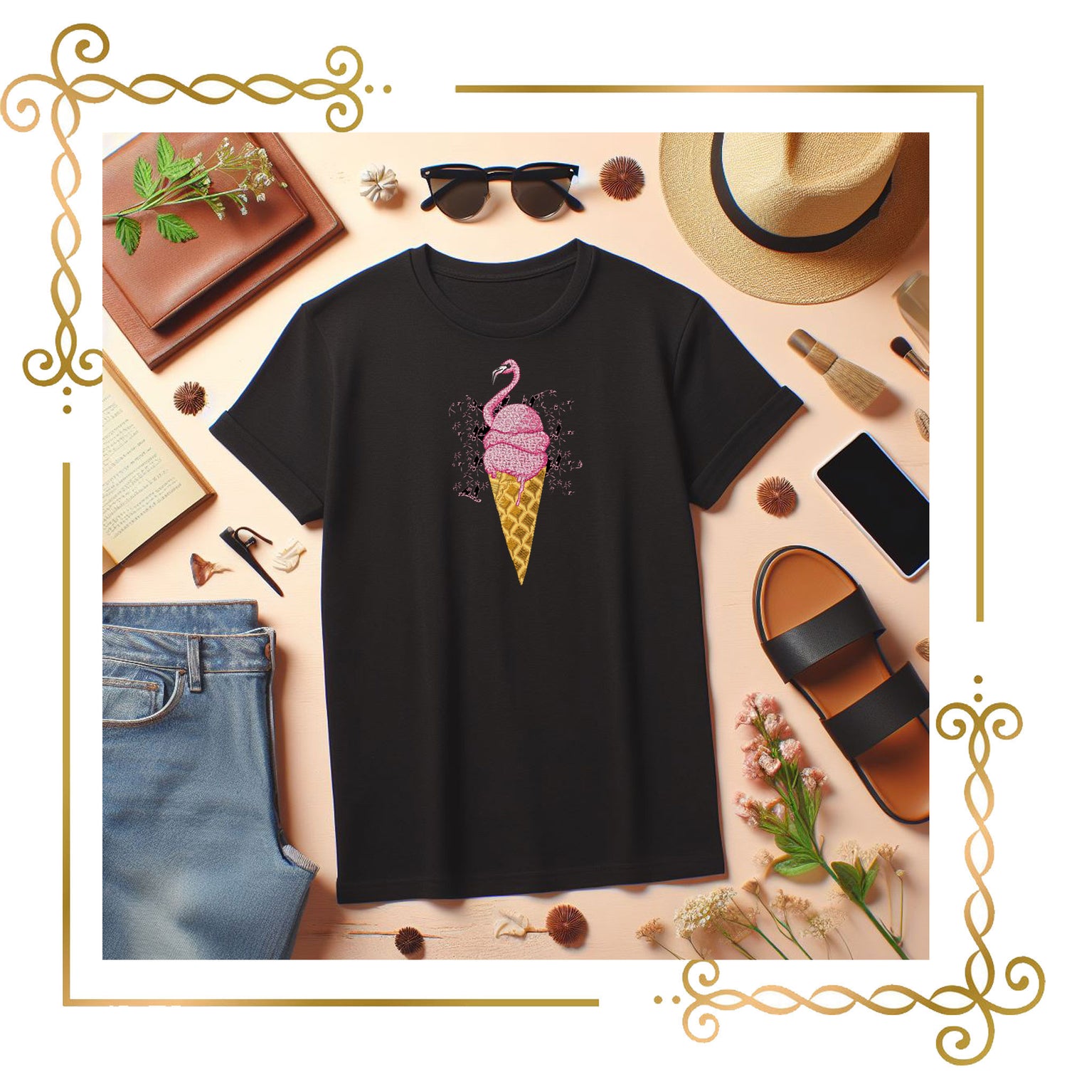 ice cream Sweet Surprise Flamingo Ice Cream Cone Embroidery Design 1 Sizes