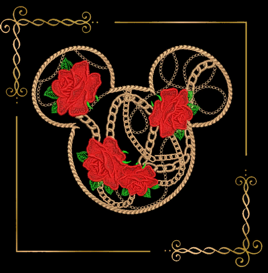 Head Mouse chains Rose fashion holiday  embroidery design