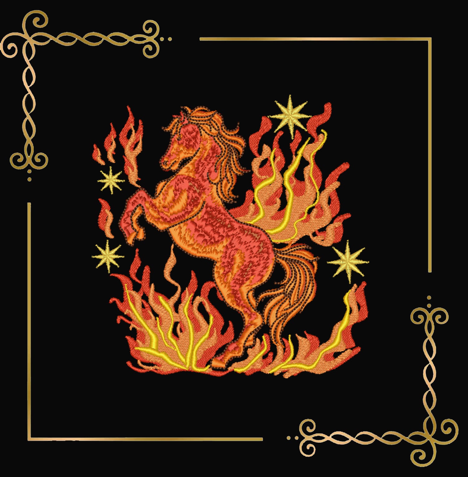 Animals Fire Horse Embroidery Design – Mythical Flaming Horse – Machine Embroidery Pattern (Digital Download)