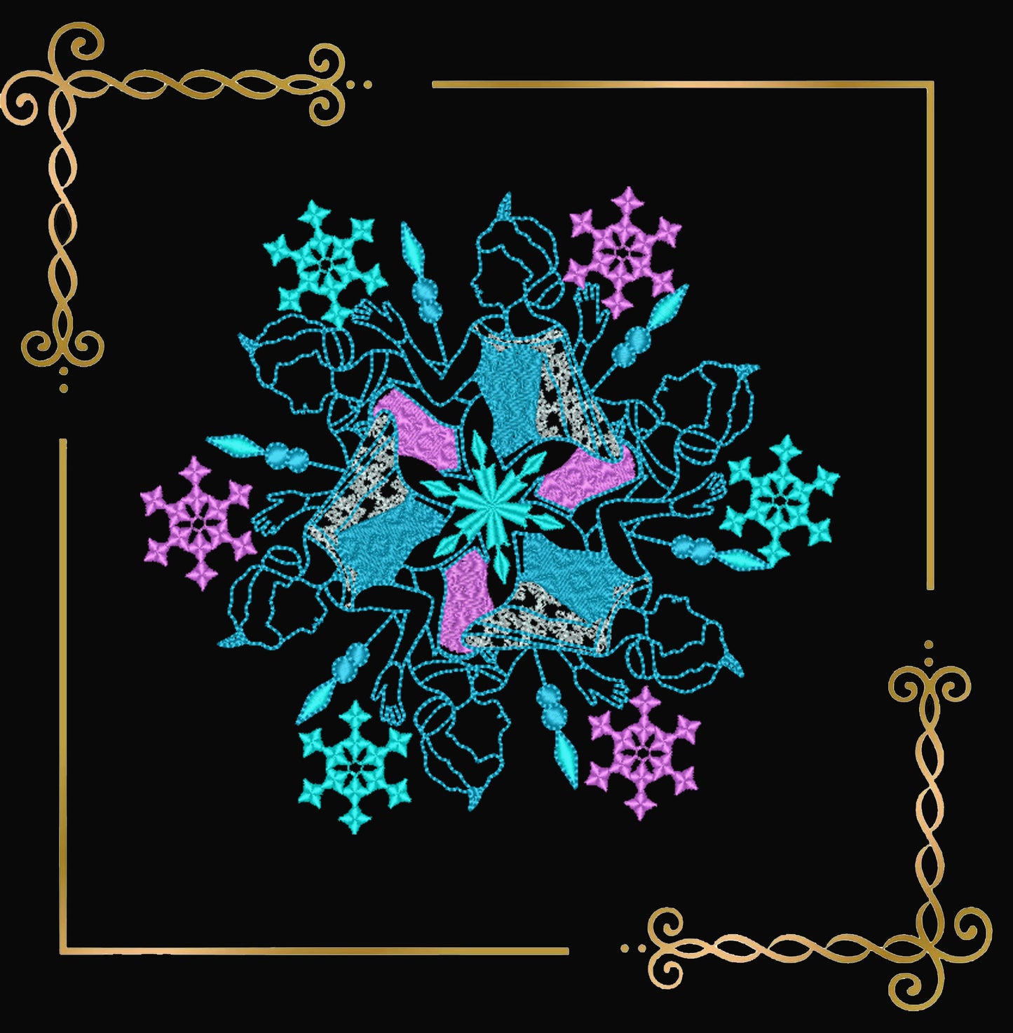 Frozen Princess Snowflake Set – 3 Embroidery Designs (Elsa, Anna, Olaf)