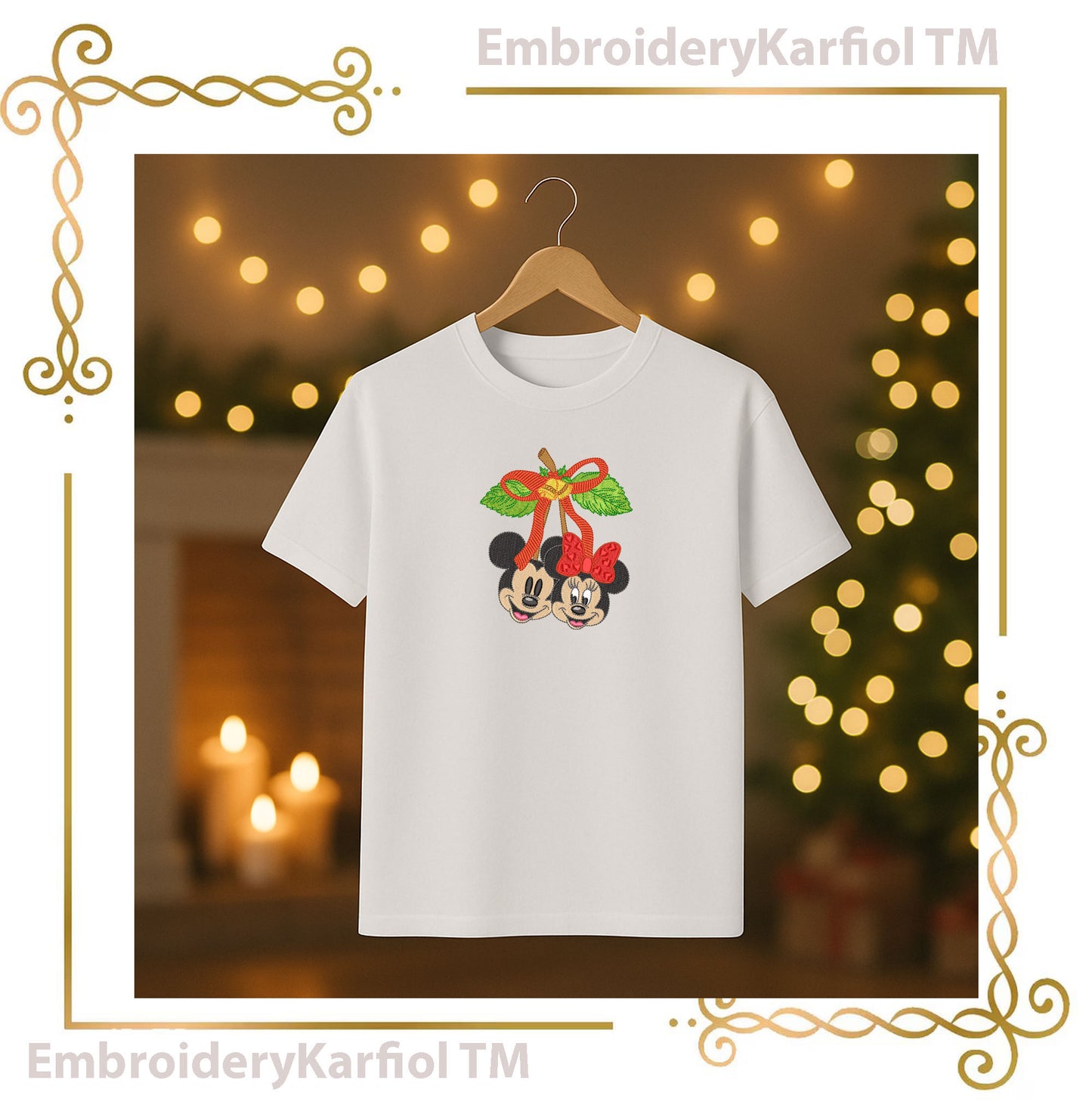 Mickey and Minnie Mouses Christmas Winter Christmas Cherry Embroidery Design