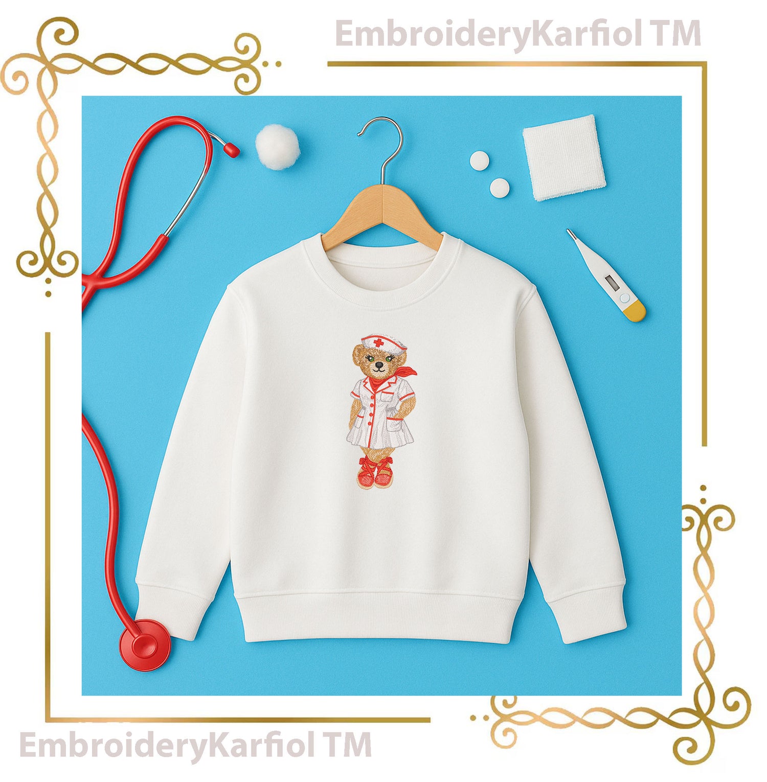 Teddy  Bear - Nurse Teddy Bear Embroidery Design –  Medical Bear, Healthcare Gift – Vintage BearKarfiol™ (Digital File)