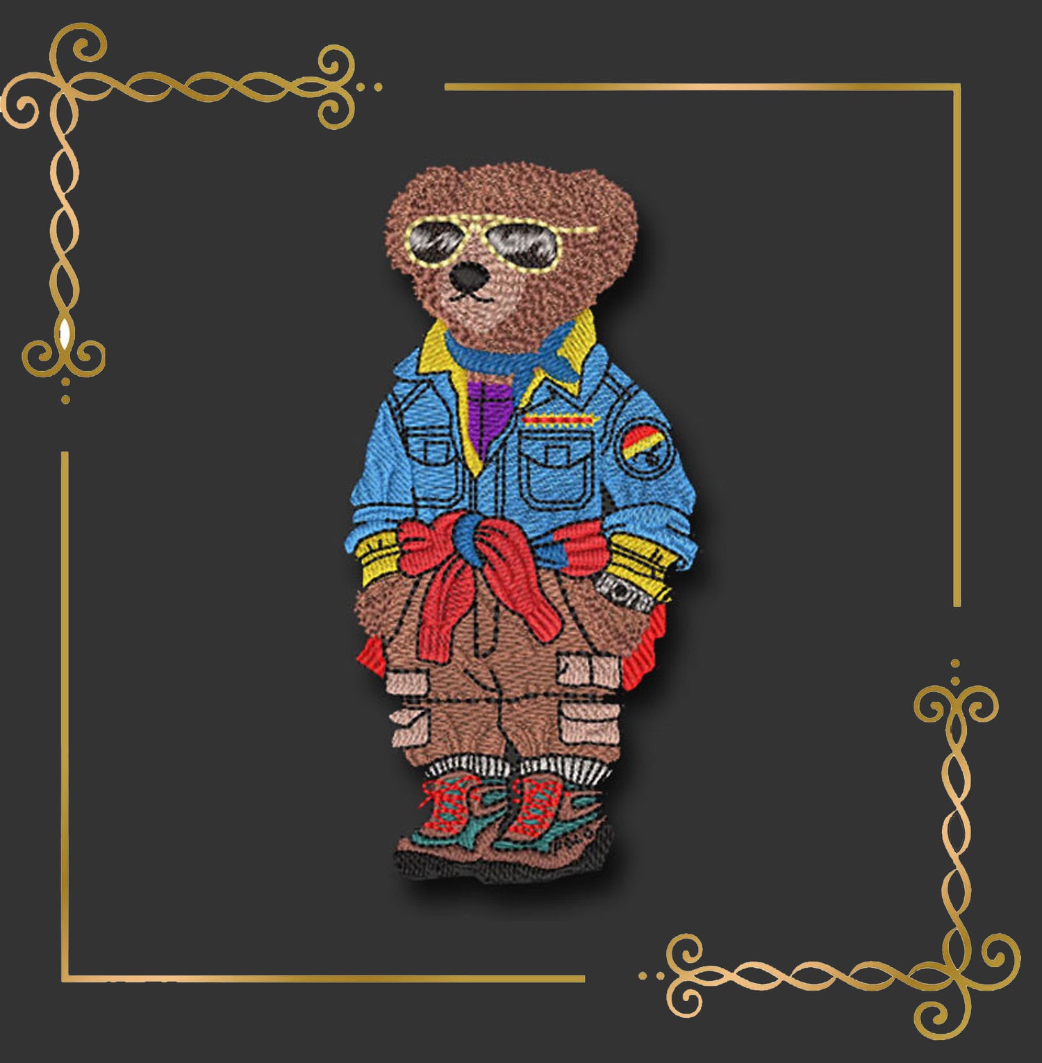 Teddy-Bear-denim-shirt-cargo-pants-glasses-embroidery-design-style-Ralph-Lauren