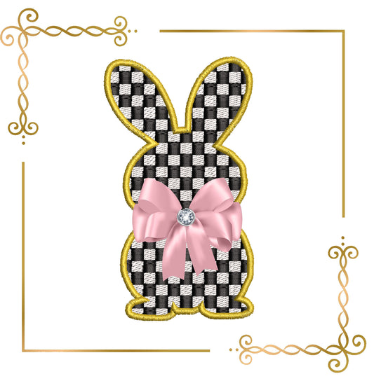 Easter Checkerboard Bunny Appliqué – Elegant Easter Embroidery Design (Bow Not Included)