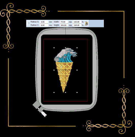 ice cream embroidery pattern Sweet Surprise ice cream in a sea cone digital machine embroidery design