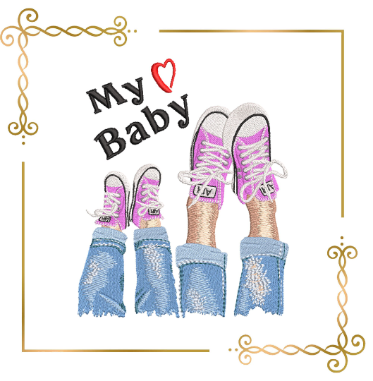 Miscellaneous Mother's Day mom and baby  legs in sneakers jeans machine embroidery design