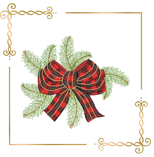 Christmas bow Winter Christmas tree branches  digital embroidery design