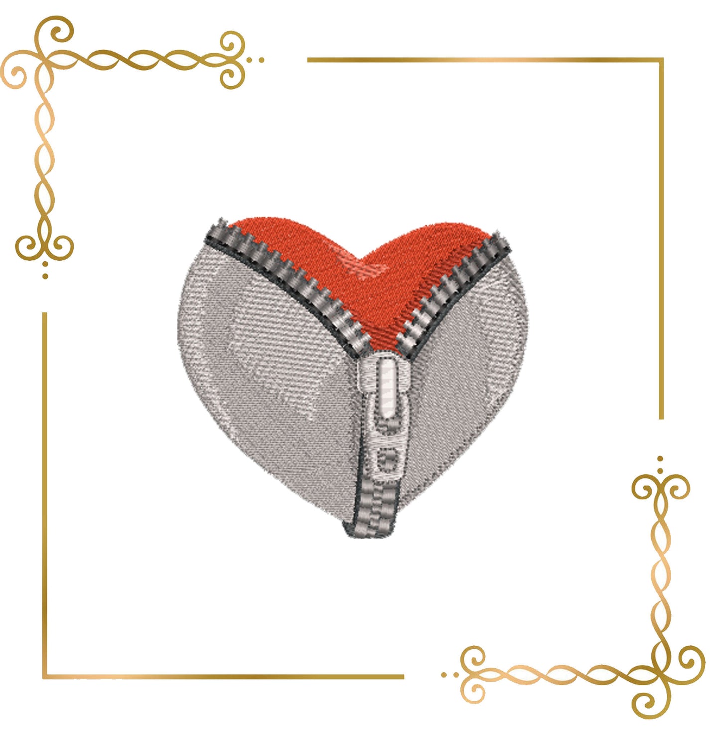 Valentines day love Heart Unzipped Shaped Zipper Lock Unique  3 variants Machine Embroidery Design