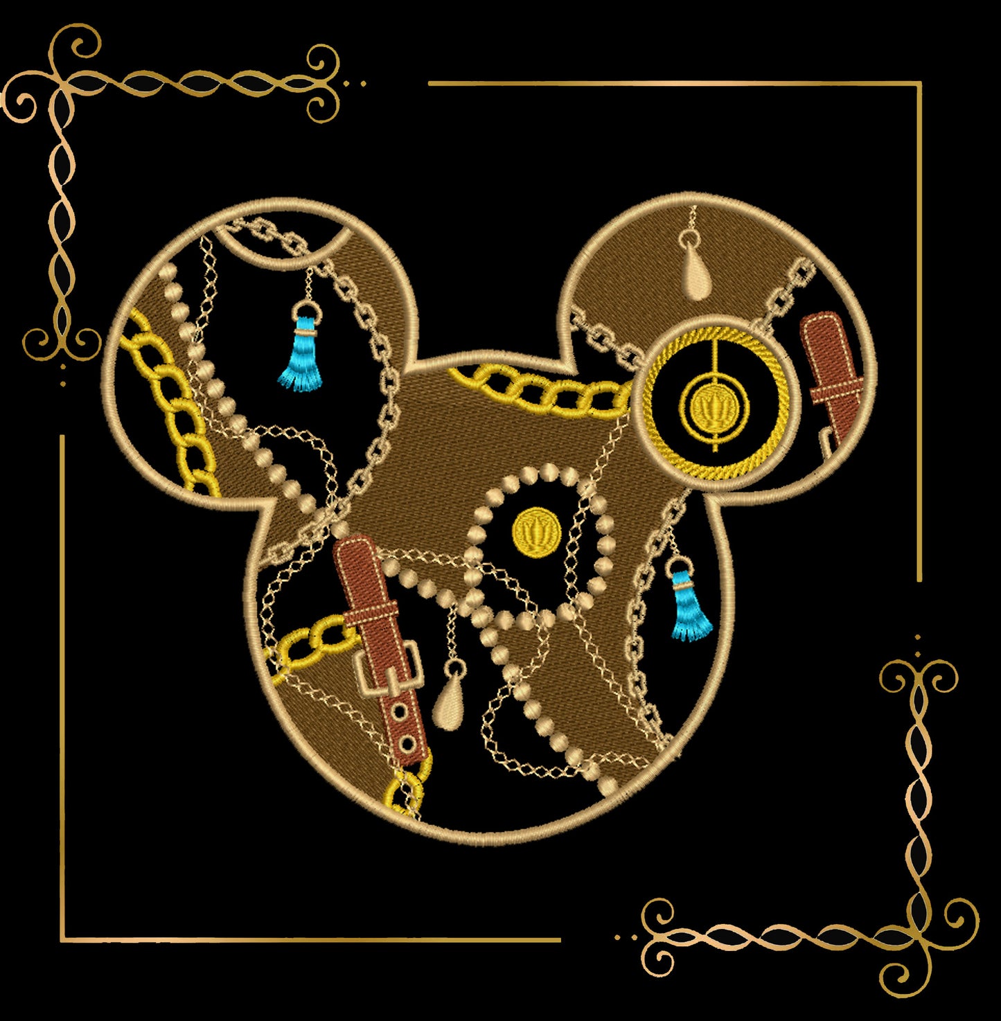 Mickey Mouse, Head,  chains, buckles, fashion, holiday embroidery design to the direct download.