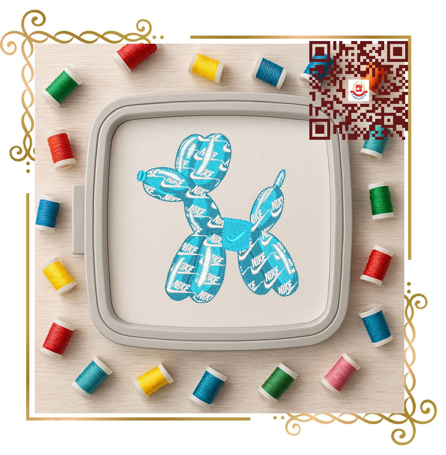 Balloon Dog  Pattern (nike) and  Bow Machine Embroidery Design 