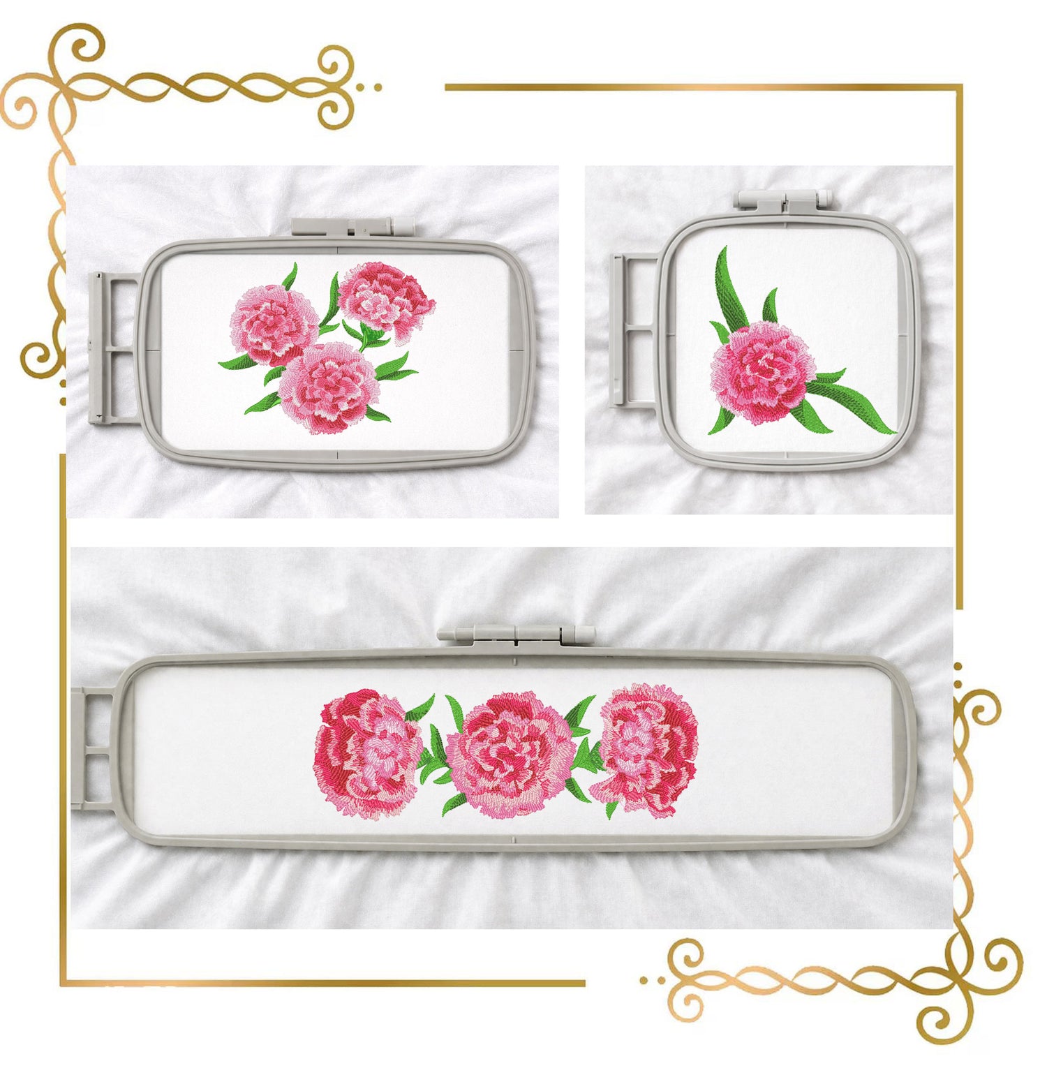 Flowers Pink Carnation machine embroidery design Set — 7 sizes digital download