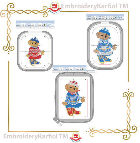 Teddy Bear - Super Fashion polo bear, girl Sea, cartoon character, Nautical Cartoon, 4 Sizes (Digital Download) embroidery design