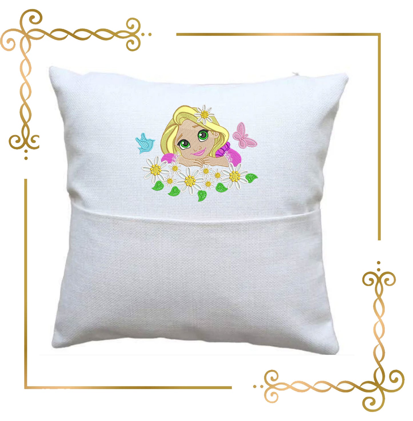 Princess Rapunzel Disney carton character  daisy butterfly bird flowers machine  embroidery design