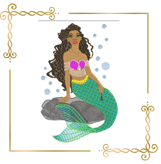 Princess Ariel mermaid Afro American Disney character machine embroidery design